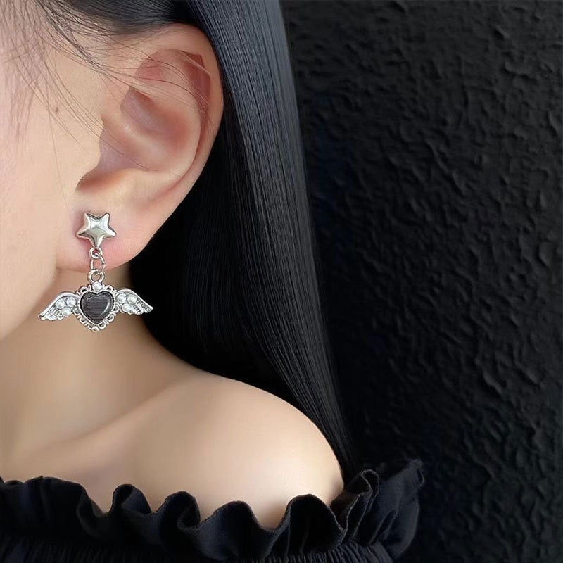 Wholesale Angel Wing Pearl Heart Earrings